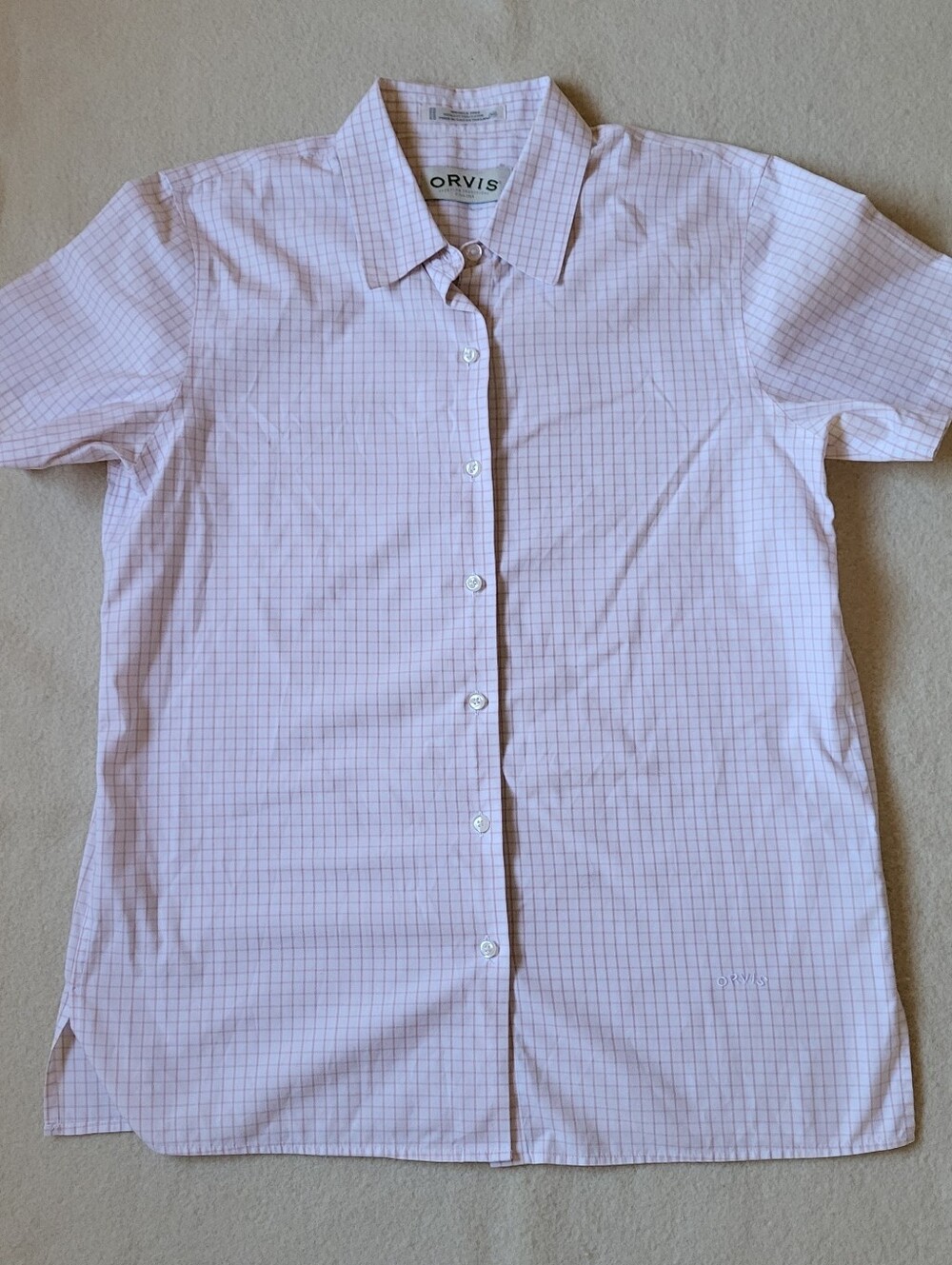 Orvis Cotton Button Down Women's Size 10 Collard Short Sleeve White & Pink
